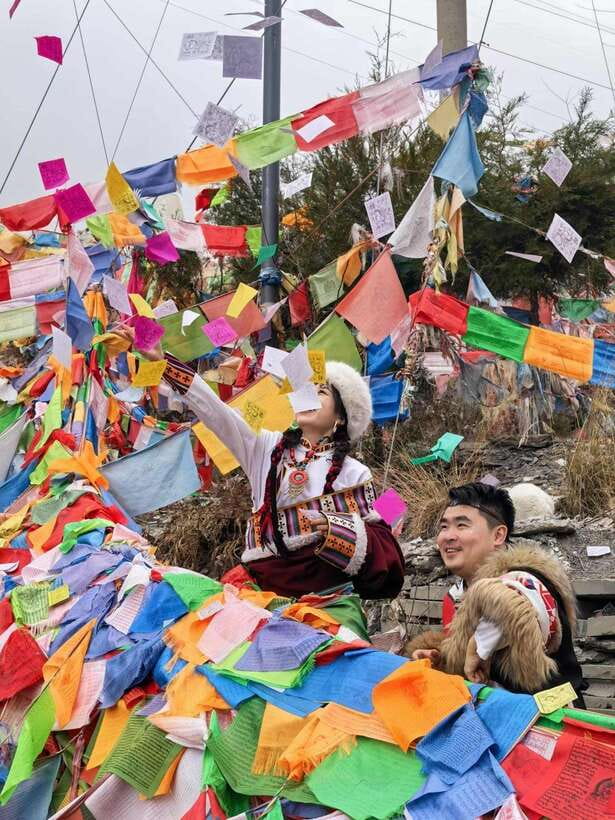 From Chengdu: Tibetan Village Live as a Tibetan Day Tour - The hill walk, prayer flags, and Lungta blessing