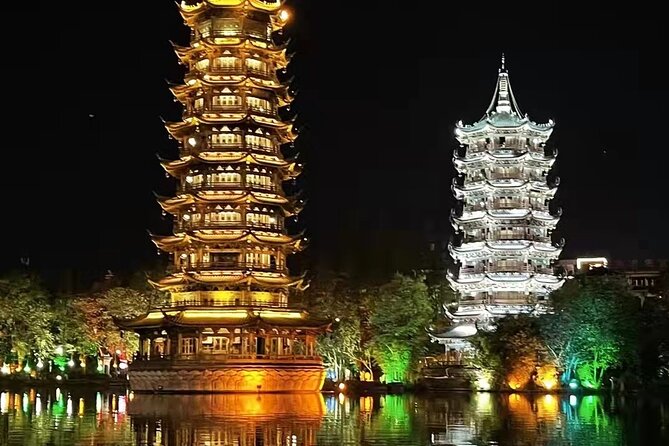 Guilin Four lakes night cruise with the English speaking driver from Guilin hotel - Finding the Twin Pagodas Pier on Shan Lake