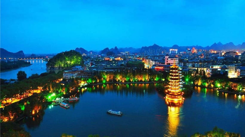 Guilin: Night Cruise on Two Rivers & Four Lakes with Lights - Boarding the air-conditioned panoramic boat