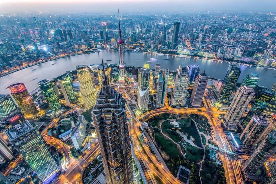 Shanghai Jinmao Tower 88th floor sightseeing hall - Looking across both sides of the Huangpu River
